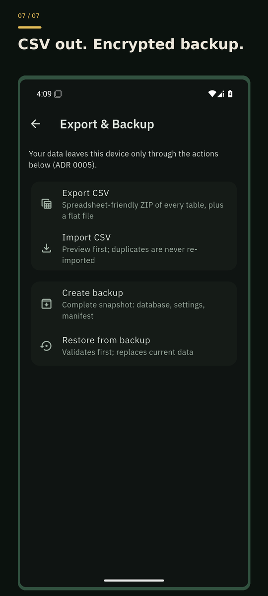 Felt Stack export and backup screen